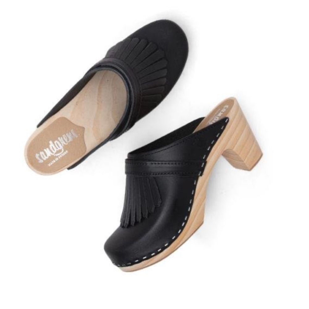 Swedish Sandgrens Black Leather Clogs